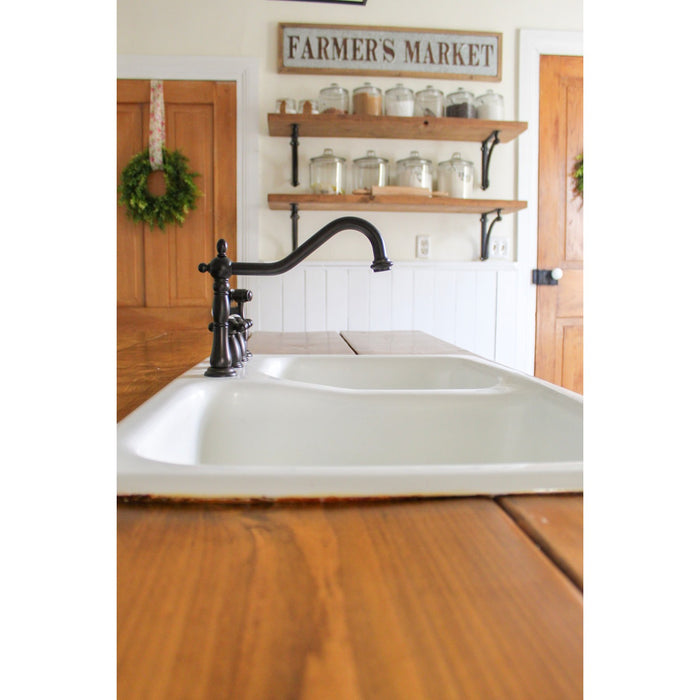 Kingston Heirloom KB1795AXBS - Heritage Double-Handle 4-Hole Widespread Kitchen Faucet with Brass Sprayer, Oil Rubbed Bronze