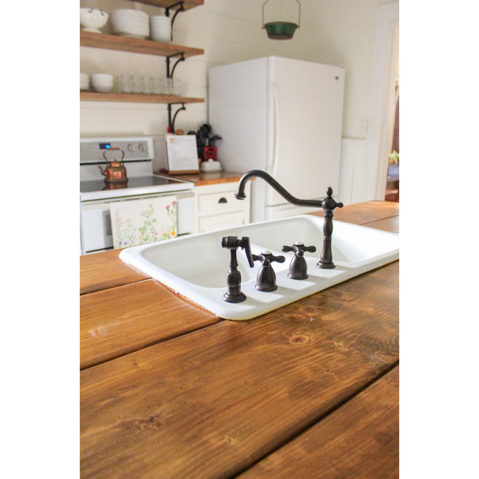 Kingston Heirloom KB1795AXBS - Heritage Double-Handle 4-Hole Widespread Kitchen Faucet with Brass Sprayer, Oil Rubbed Bronze