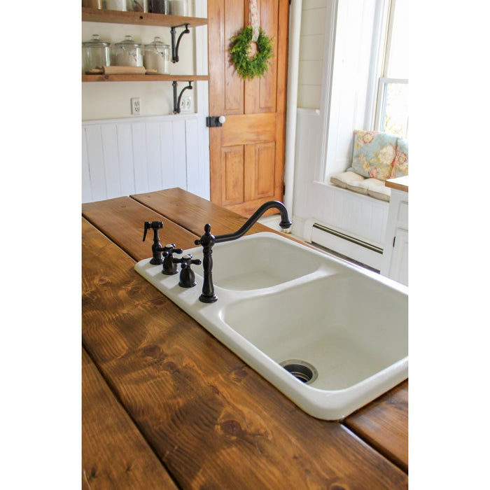 Kingston Heirloom KB1795AXBS - Heritage Double-Handle 4-Hole Widespread Kitchen Faucet with Brass Sprayer, Oil Rubbed Bronze