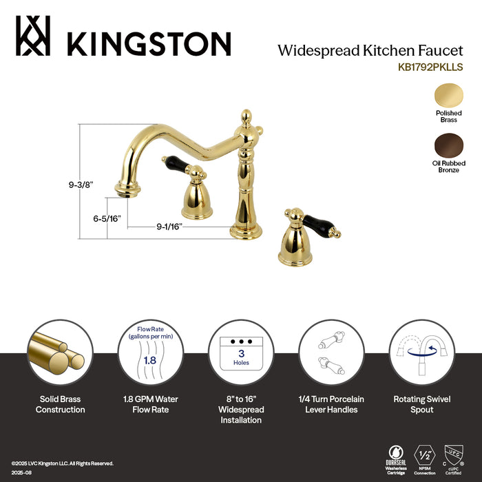 Kingston Heirloom KB1795PKLLS - Duchess Double-Handle 3-Hole Widespread Kitchen Faucet, Oil Rubbed Bronze