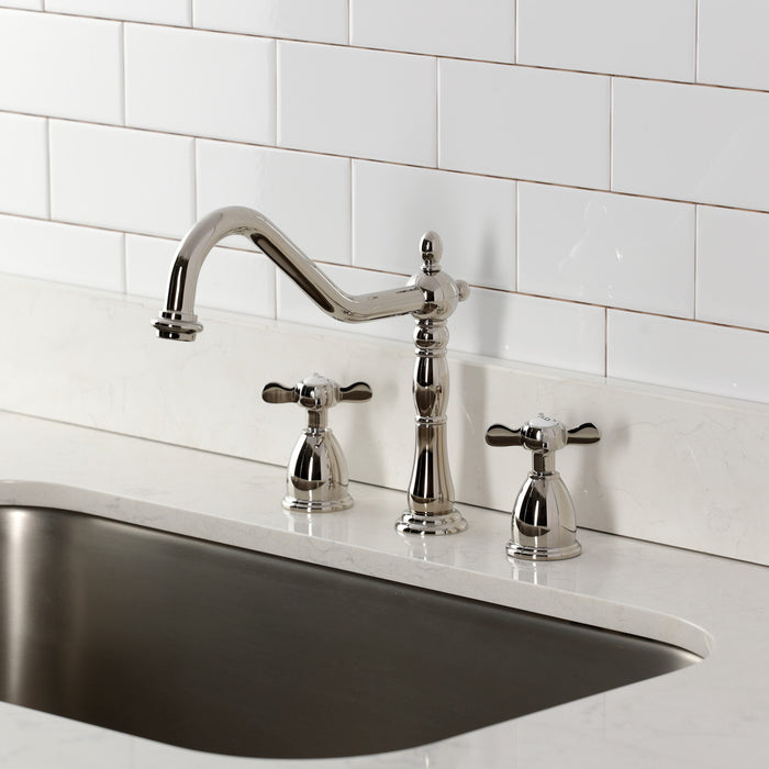 Kingston Heirloom KB1796BEXLS - Essex Double-Handle 3-Hole Widespread Kitchen Faucet, Polished Nickel