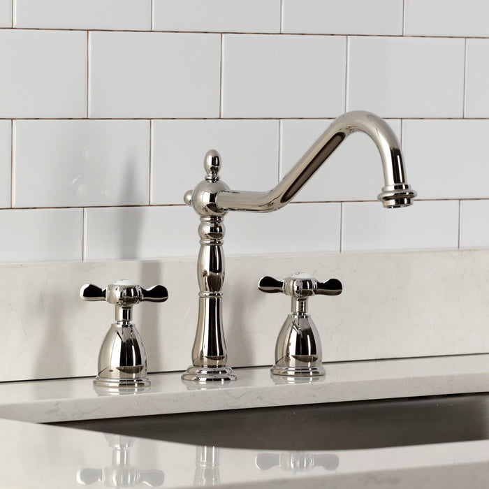Kingston Heirloom KB1796BEXLS - Essex Double-Handle 3-Hole Widespread Kitchen Faucet, Polished Nickel