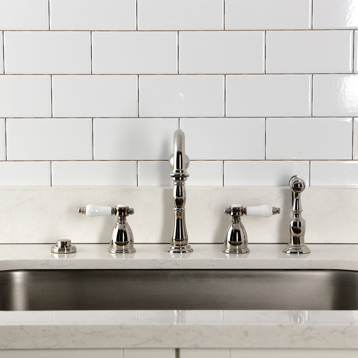 Kingston Heirloom KB1796BPLBS - Bel-Air Double-Handle Widespread Kitchen Faucet with Brass Sprayer, Polished Nickel