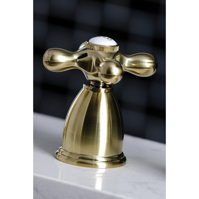 Kingston Heirloom KB1797AXBS - Heritage Double-Handle 4-Hole Widespread Kitchen Faucet with Brass Sprayer, Brushed Brass