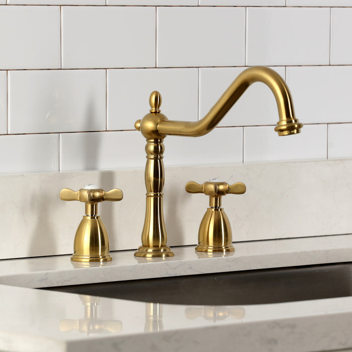 Kingston Heirloom KB1797BEXLS - Essex Double-Handle 3-Hole Widespread Kitchen Faucet, Brushed Brass