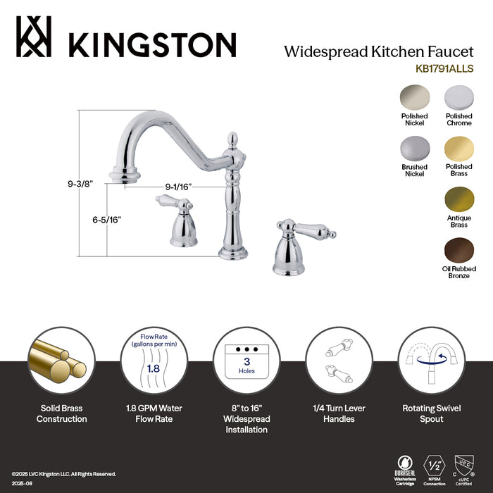 Kingston Heirloom KB1798ALLS - Heritage Double-Handle 3-Hole Widespread Kitchen Faucet, Brushed Nickel