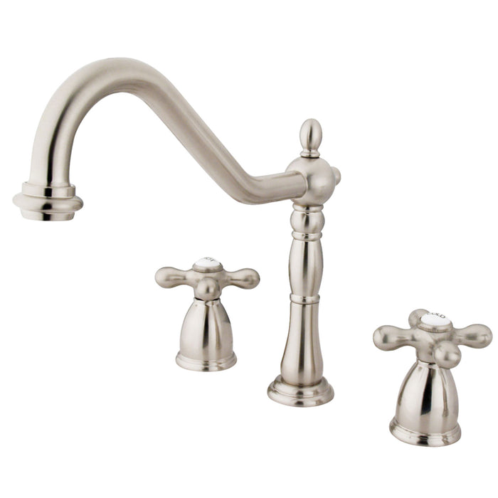 Kingston Heirloom KB1798AXLS - Heritage Double-Handle 3-Hole Widespread Kitchen Faucet, Brushed Nickel