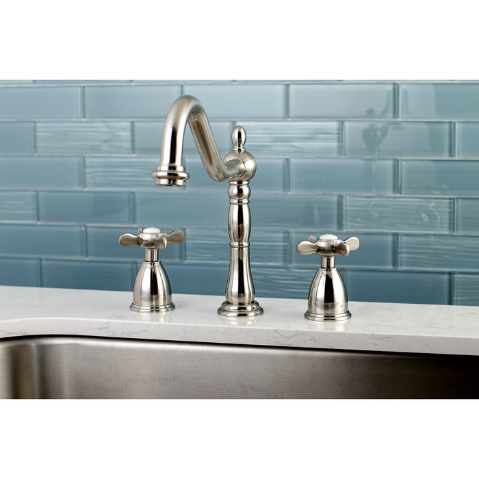Kingston Heirloom KB1798BEXLS - Essex Double-Handle 3-Hole Widespread Kitchen Faucet, Brushed Nickel