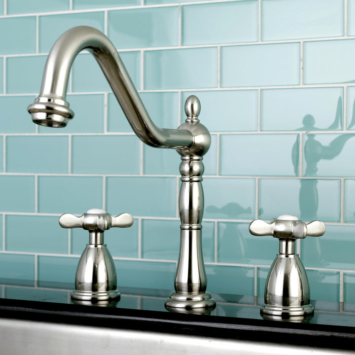 Kingston Heirloom KB1798BEXLS - Essex Double-Handle 3-Hole Widespread Kitchen Faucet, Brushed Nickel