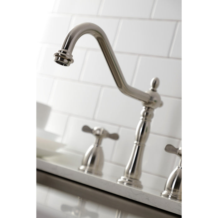 Kingston Heirloom KB1798BEXLS - Essex Double-Handle 3-Hole Widespread Kitchen Faucet, Brushed Nickel