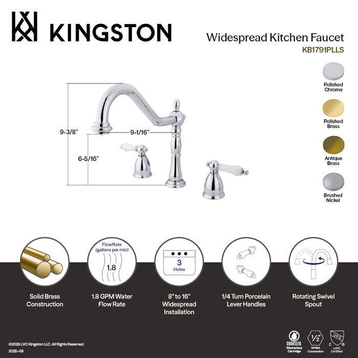 Kingston Heirloom KB1798PLLS - Heritage Double-Handle 3-Hole Widespread Kitchen Faucet, Brushed Nickel