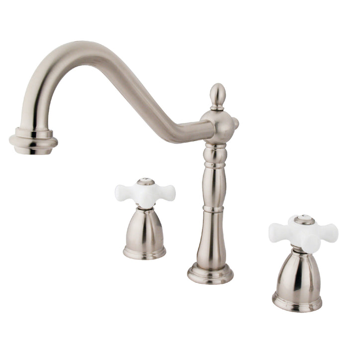 Kingston Heirloom KB1798PXLS - Heritage Double-Handle 3-Hole Widespread Kitchen Faucet, Brushed Nickel