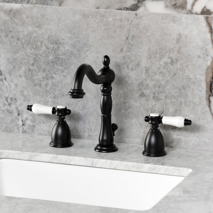 Kingston Heirloom KB1970BPL - Bel-Air Widespread Bathroom Faucet with Brass Pop-Up, Matte Black
