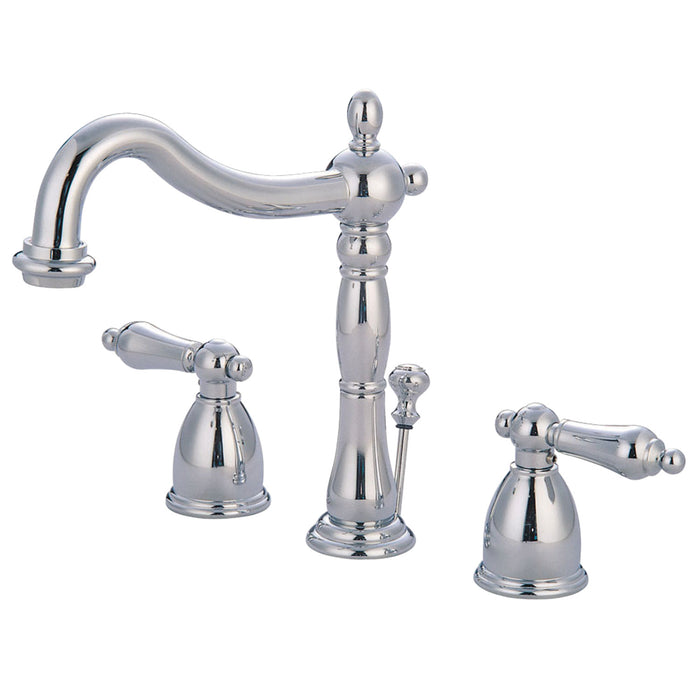 Heritage KB1971AL Two-Handle 3-Hole Deck Mount Widespread Bathroom Faucet with Plastic Pop-Up, Polished Chrome