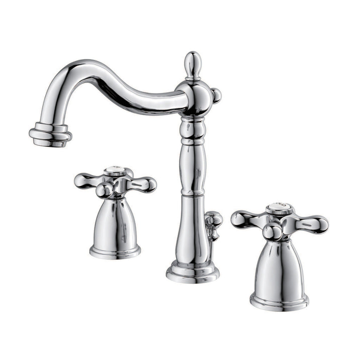 Kingston Heirloom KB1971AX - Heritage Two-Handle 3-Hole Deck Mount Widespread Bathroom Faucet with Pop-Up Drain, Polished Chrome