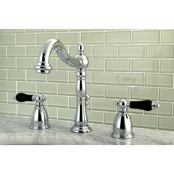 Kingston Heirloom KB1971PKL - Duchess Two-Handle 3-Hole Deck Mount Widespread Bathroom Faucet with Pop-Up Drain, Polished Chrome