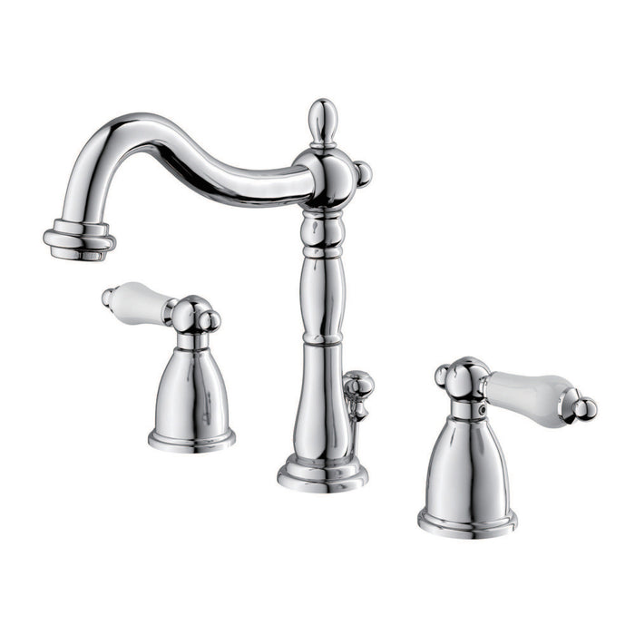 Kingston Heirloom KB1971PL - Heritage Two-Handle 3-Hole Deck Mount Widespread Bathroom Faucet with Pop-Up Drain, Polished Chrome