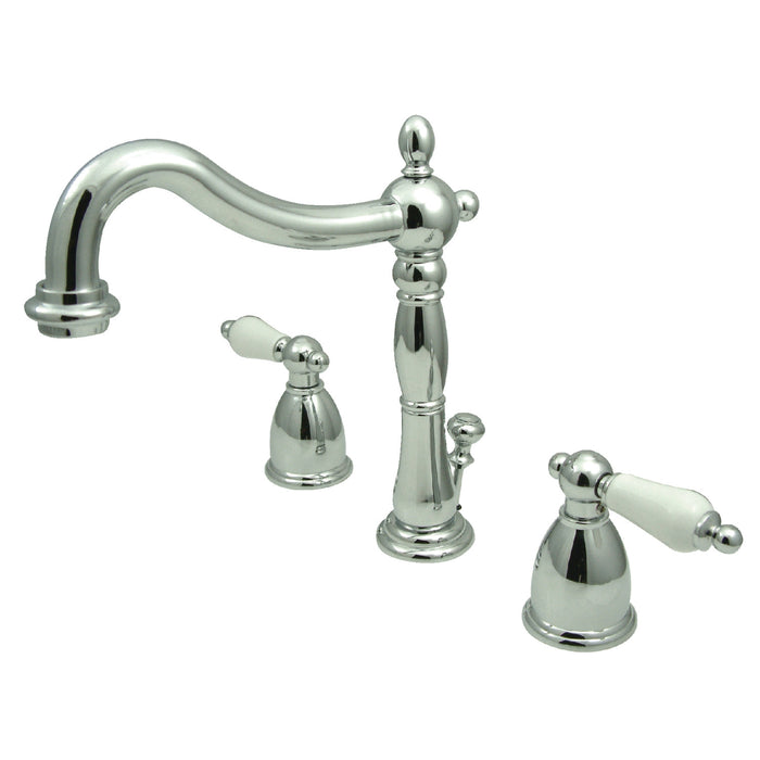 Heritage KB1971PL Two-Handle 3-Hole Deck Mount Widespread Bathroom Faucet with Plastic Pop-Up, Polished Chrome