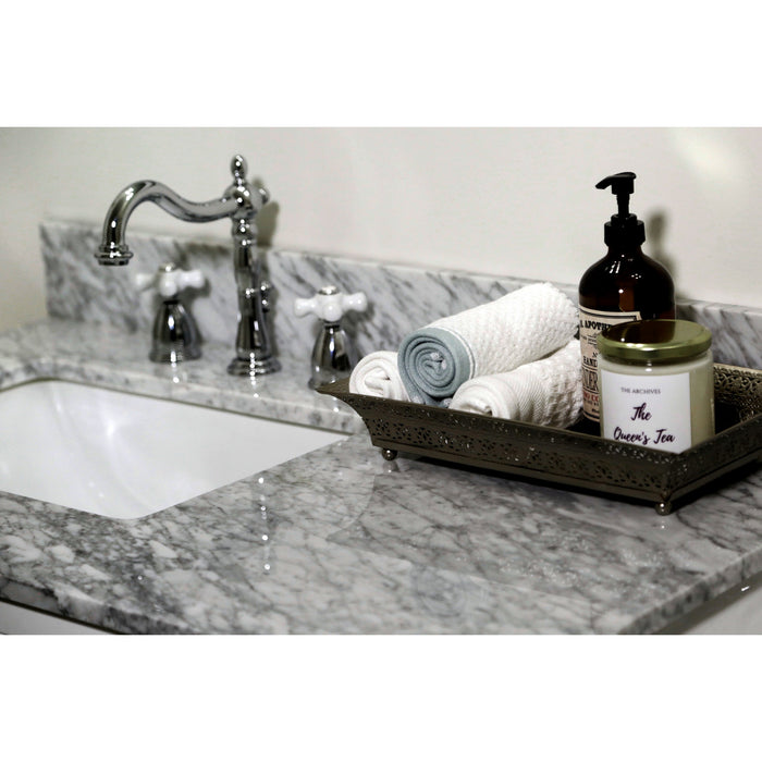 Kingston Heirloom KB1971PX - Heritage Two-Handle 3-Hole Deck Mount Widespread Bathroom Faucet with Pop-Up Drain, Polished Chrome