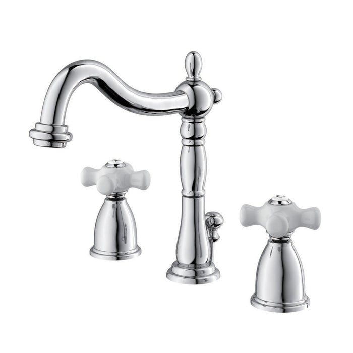 Kingston Heirloom KB1971PX - Heritage Two-Handle 3-Hole Deck Mount Widespread Bathroom Faucet with Pop-Up Drain, Polished Chrome