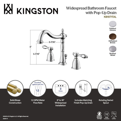 Kingston Heirloom KB1971TAL - Tudor Two-Handle 3-Hole Deck Mount Wides