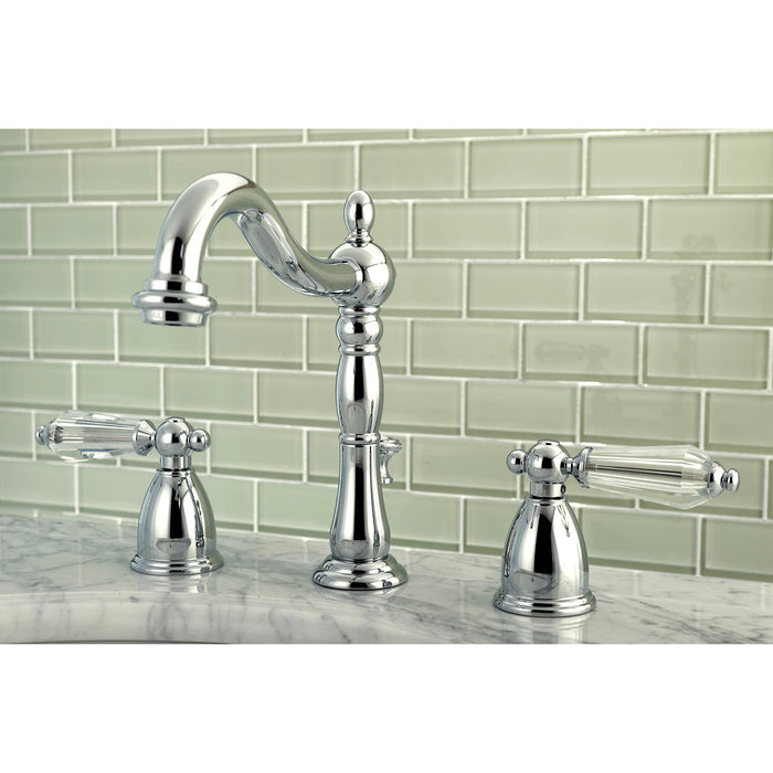Kingston Heirloom KB1971WLL - Wilshire Two-Handle 3-Hole Deck Mount Widespread Bathroom Faucet with Pop-Up Drain, Polished Chrome