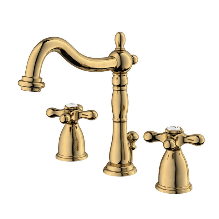 Kingston Heirloom KB1972AX - Heritage Two-Handle 3-Hole Deck Mount Widespread Bathroom Faucet with Brass Pop-Up, Polished Brass
