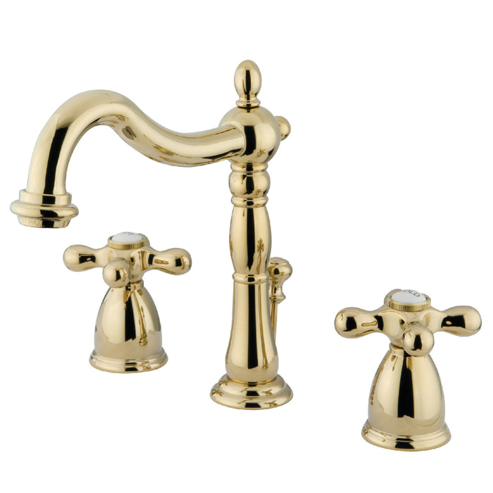 Heritage KB1972AX Two-Handle 3-Hole Deck Mount Widespread Bathroom Faucet with Brass Pop-Up, Polished Brass