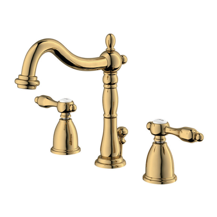 Kingston Heirloom KB1972TAL - Tudor Two-Handle 3-Hole Deck Mount Widespread Bathroom Faucet with Brass Pop-Up, Polished Brass