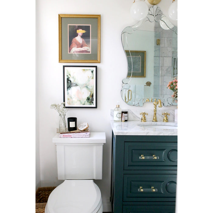 French Country KB1972TX Two-Handle 3-Hole Deck Mount Widespread Bathroom Faucet with Brass Pop-Up, Polished Brass