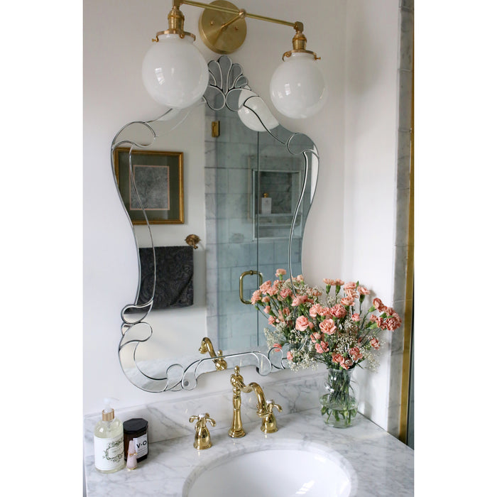 Kingston Heirloom KB1972TX - French Country Two-Handle 3-Hole Deck Mount Widespread Bathroom Faucet with Brass Pop-Up, Polished Brass