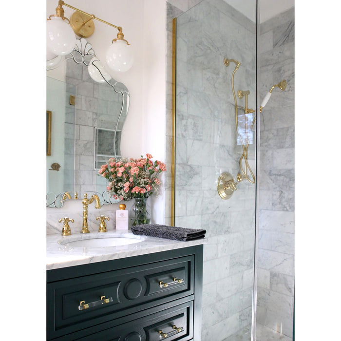 Kingston Heirloom KB1972TX - French Country Two-Handle 3-Hole Deck Mount Widespread Bathroom Faucet with Brass Pop-Up, Polished Brass
