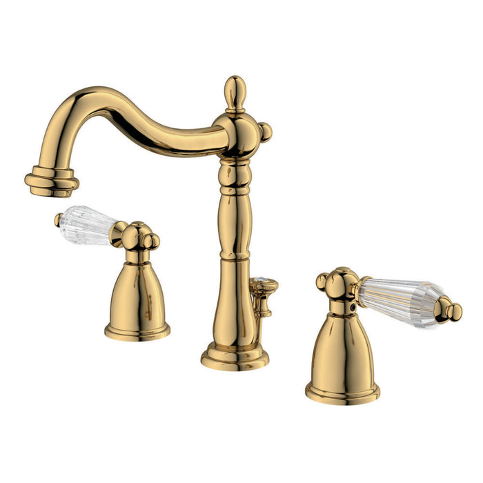 Kingston Heirloom KB1972WLL - Wilshire Two-Handle 3-Hole Deck Mount Widespread Bathroom Faucet with Brass Pop-Up, Polished Brass