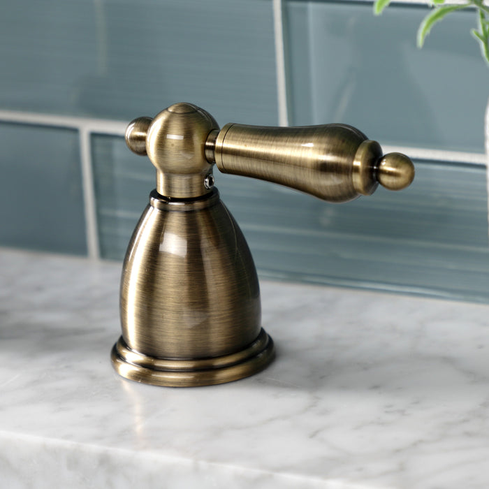 Kingston Heirloom KB1973AL - Heritage Two-Handle 3-Hole Deck Mount Widespread Bathroom Faucet with Brass Pop-Up, Antique Brass