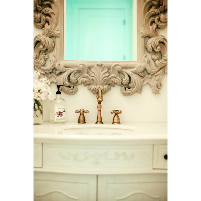 Kingston Heirloom KB1973AX - Heritage Two-Handle 3-Hole Deck Mount Widespread Bathroom Faucet with Brass Pop-Up, Antique Brass