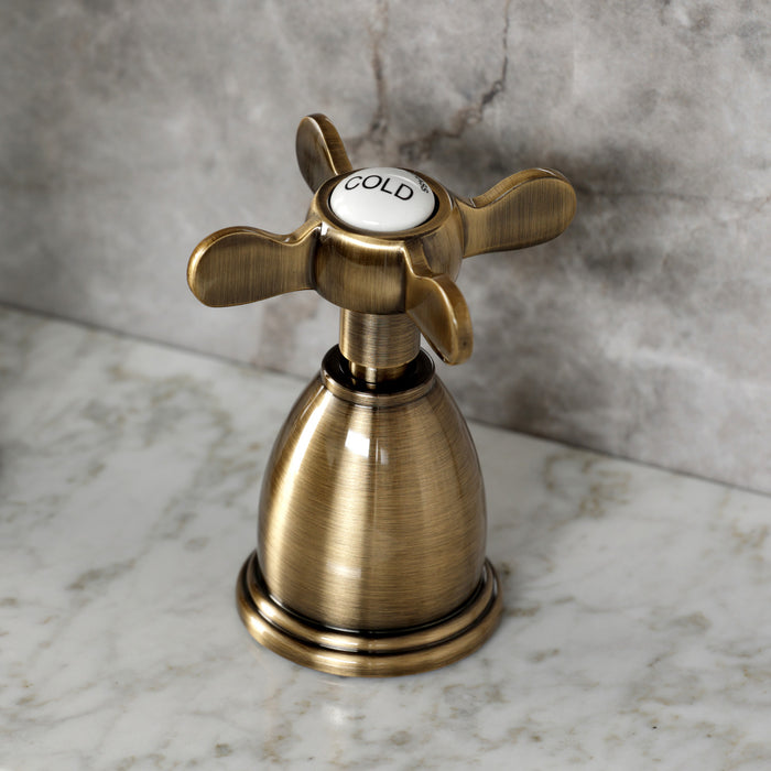 Kingston Heirloom KB1973BEX - Essex Two-Handle 3-Hole Deck Mount Widespread Bathroom Faucet with Brass Pop-Up, Antique Brass