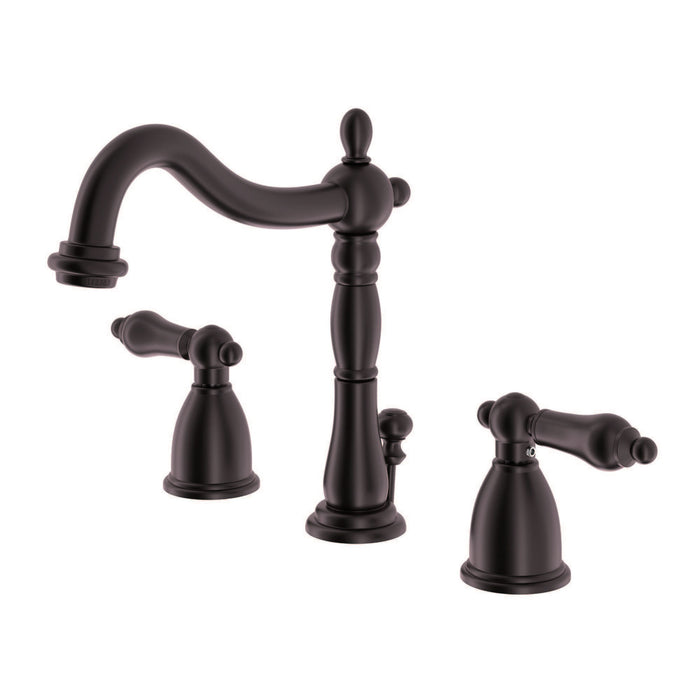 Kingston Heirloom KB1975AL - Heritage Two-Handle 3-Hole Deck Mount Widespread Bathroom Faucet with Pop-Up Drain, Oil Rubbed Bronze