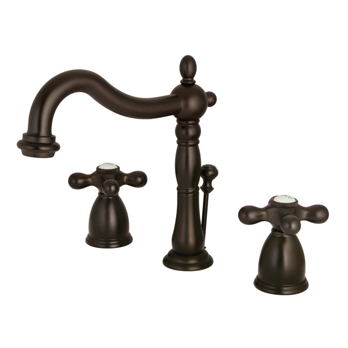 Heritage KB1975AX Two-Handle 3-Hole Deck Mount Widespread Bathroom Faucet with Plastic Pop-Up, Oil Rubbed Bronze