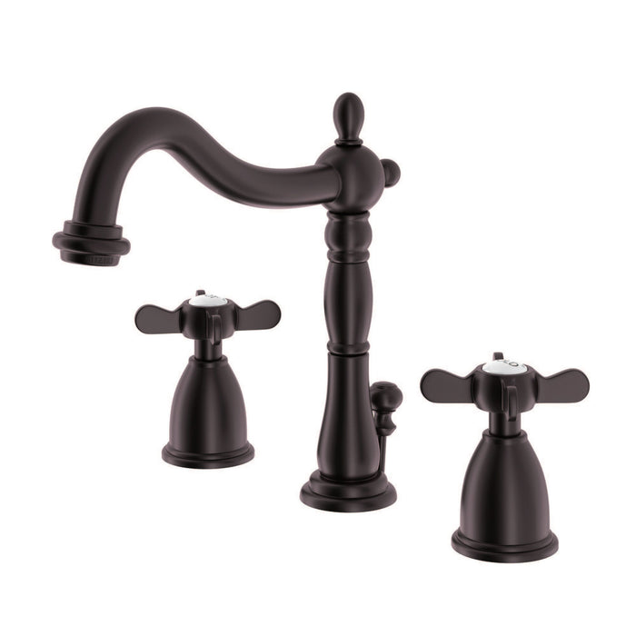 Kingston Heirloom KB1975BEX - Essex Two-Handle 3-Hole Deck Mount Widespread Bathroom Faucet with Pop-Up Drain, Oil Rubbed Bronze