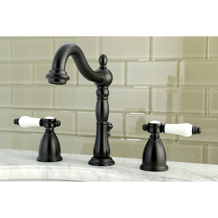 Kingston Heirloom KB1975BPL - Bel-Air Two-Handle 3-Hole Deck Mount Widespread Bathroom Faucet with Pop-Up Drain, Oil Rubbed Bronze