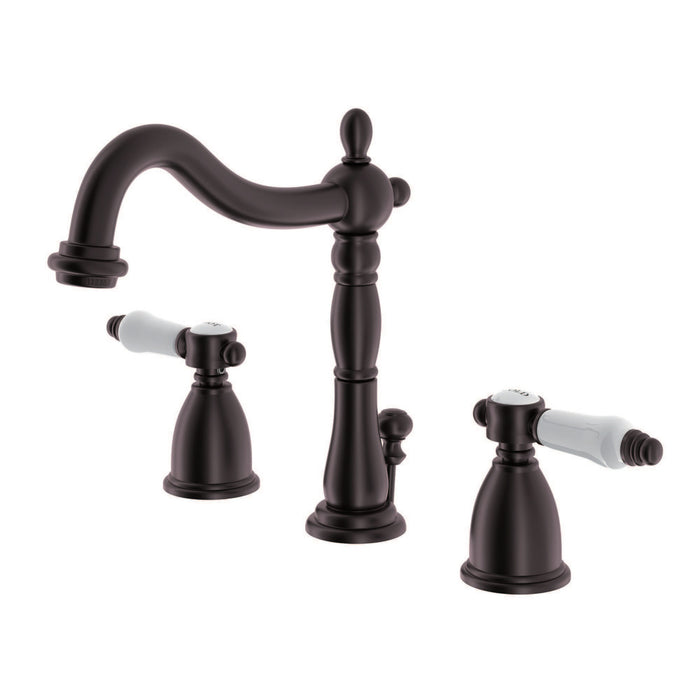 Kingston Heirloom KB1975BPL - Bel-Air Two-Handle 3-Hole Deck Mount Widespread Bathroom Faucet with Pop-Up Drain, Oil Rubbed Bronze