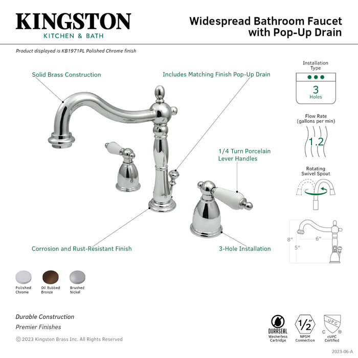 Heritage KB1975PL Two-Handle 3-Hole Deck Mount Widespread Bathroom Faucet with Plastic Pop-Up, Oil Rubbed Bronze
