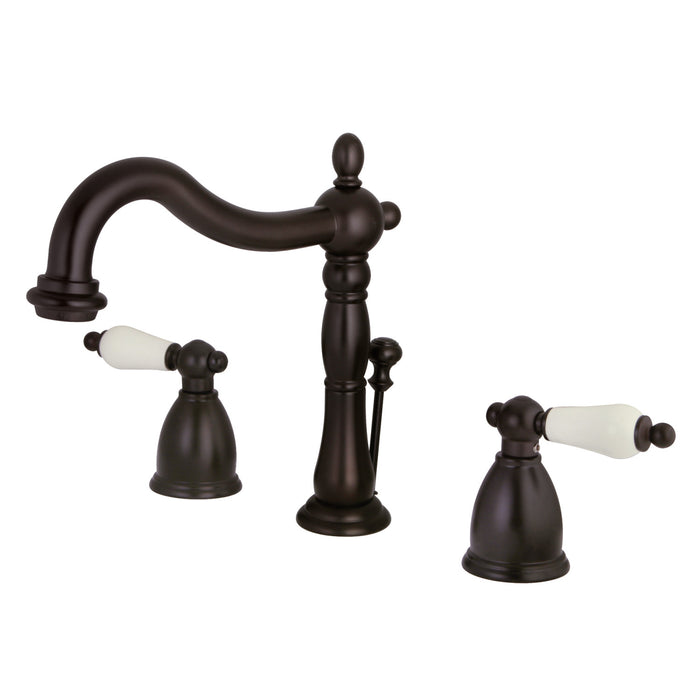 Heritage KB1975PL Two-Handle 3-Hole Deck Mount Widespread Bathroom Faucet with Plastic Pop-Up, Oil Rubbed Bronze