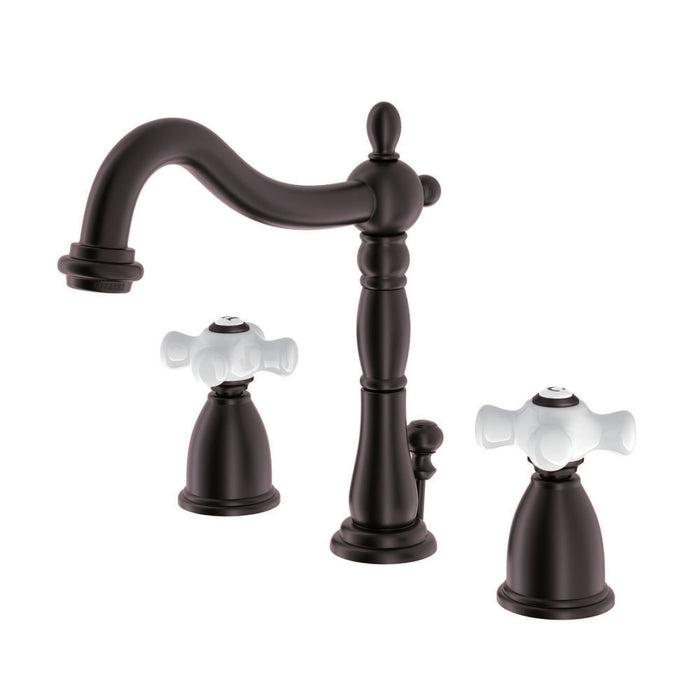 Kingston Heirloom KB1975PX - Heritage Two-Handle 3-Hole Deck Mount Widespread Bathroom Faucet with Pop-Up Drain, Oil Rubbed Bronze