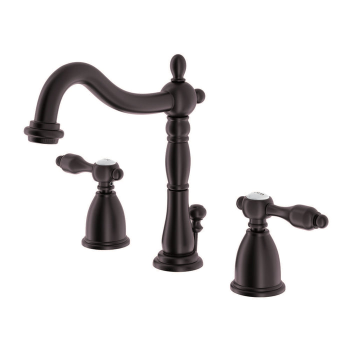 Kingston Heirloom KB1975TAL - Tudor Two-Handle 3-Hole Deck Mount Widespread Bathroom Faucet with Pop-Up Drain, Oil Rubbed Bronze