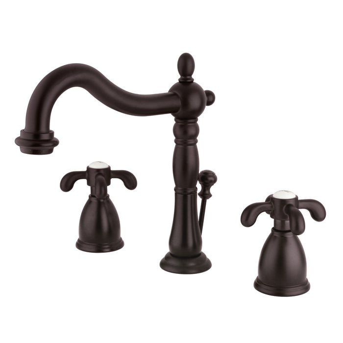 French Country KB1975TX Two-Handle 3-Hole Deck Mount Widespread Bathroom Faucet with Plastic Pop-Up, Oil Rubbed Bronze