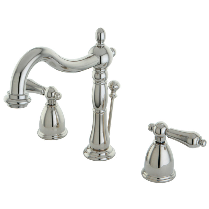 Heritage KB1976AL Two-Handle 3-Hole Deck Mount Widespread Bathroom Faucet with Brass Pop-Up, Polished Nickel