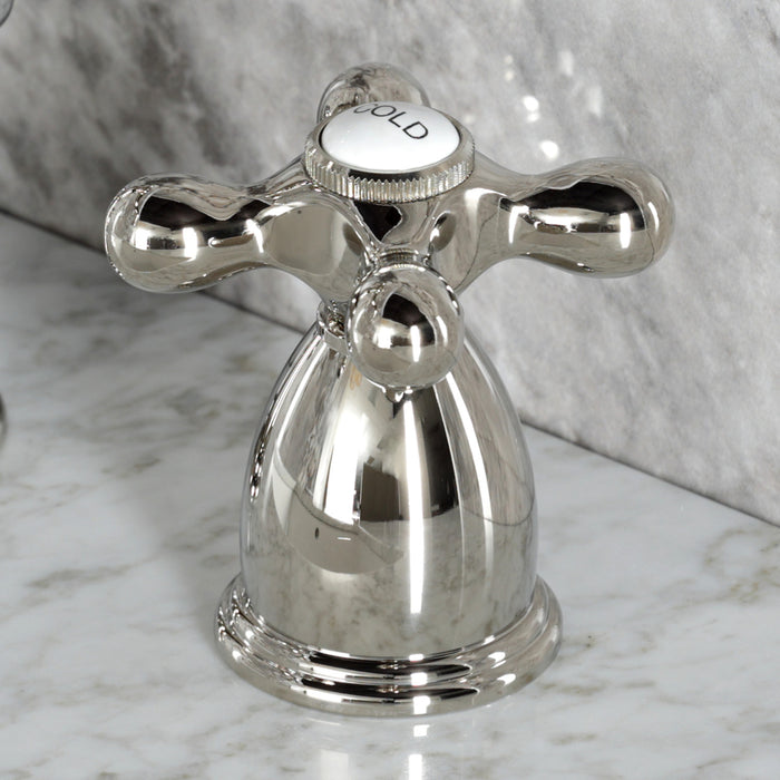 Kingston Heirloom KB1976AX - Heritage Two-Handle 3-Hole Deck Mount Widespread Bathroom Faucet with Brass Pop-Up, Polished Nickel