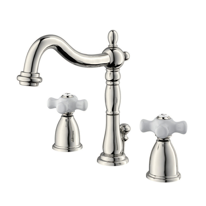 Kingston Heirloom KB1976PX - Heritage Two-Handle 3-Hole Deck Mount Widespread Bathroom Faucet with Brass Pop-Up, Polished Nickel