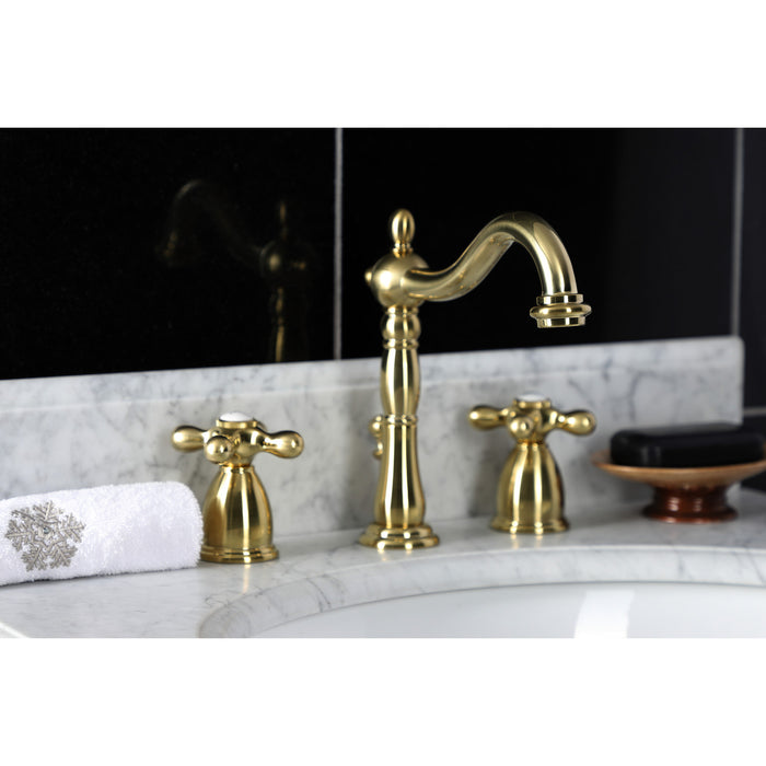 Kingston Heirloom KB1977AX - Heritage Two-Handle 3-Hole Deck Mount Widespread Bathroom Faucet with Brass Pop-Up, Brushed Brass